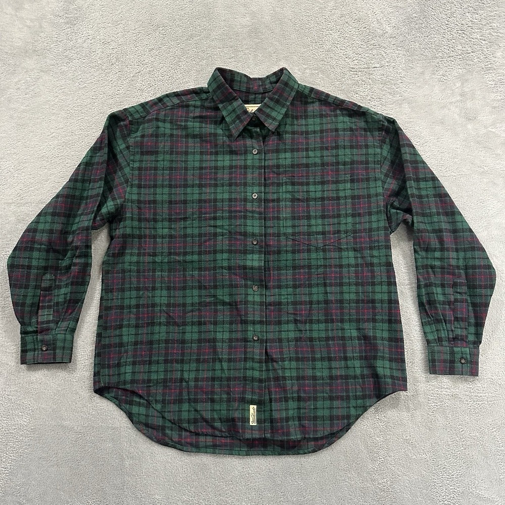 Vintage Woolrich Shirt Men's Large Plaid Flannel 100% Cotton Farm 90s Green Red